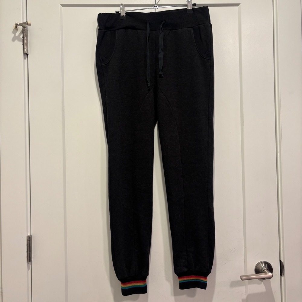 Aviator Nation Rainbow Cuff Jogger Sweatpants Black Medium RN 128549
